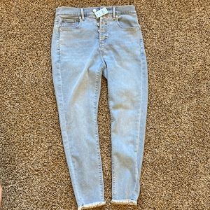 Loft raw hem light skinny jeans